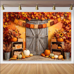 Lofaris Rustikaler Erntedankfesthintergrund mit Herbstblättern und Kürbissen, herbstliche Kulisse für Fotoshooting und Partydekoration