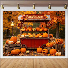 Lofaris Herbstlicher Kürbisstand Hintergrund mit geschnitzten Kürbissen, stimmungsvolle Kulisse für Halloween und Erntedankfest