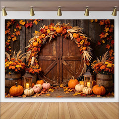 Lofaris Rustikaler Herbst Hintergrund mit Kürbissen und bunten Herbstblättern, perfekte Fotokulisse für Erntedankfest und Herbstdekoration