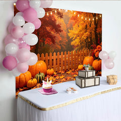 Lofaris Bunter Herbst Ernte Hintergrund mit Kürbissen und Lichterketten, festliche Fotowand für Herbstdekoration und Fotoshooting