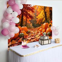 Lofaris Herbstlicher Erntedankfest-Hintergrund mit Kürbissen und bunten Blättern, festliche Fotokulisse für Fotoshooting und Dekoration
