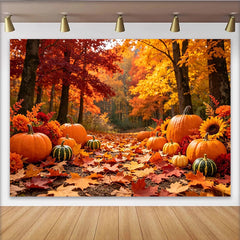Lofaris Herbstlicher Erntedankfest-Hintergrund mit Kürbissen und bunten Blättern, festliche Fotokulisse für Fotoshooting und Dekoration