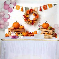 Lofaris Rustikaler Herbsthintergrund mit Kürbissen und bunten Herbstblättern, festliche Erntedank-Kulisse für Fotostudio und Partydekoration