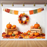 Lofaris Rustikaler Herbst Hintergrund mit Kürbissen und bunten Blättern, gemütliche Fotokulisse für Erntedankfest Dekoration und Fotoshooting