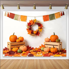 Lofaris Rustikaler Herbst Hintergrund mit Kürbissen und bunten Blättern, gemütliche Fotokulisse für Erntedankfest Dekoration und Fotoshooting