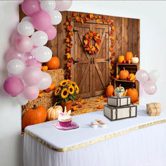 Lofaris Rustikaler Herbst Hintergrund mit Kürbissen und Herbstblättern, gemütliche Erntedank-Kulisse für Fotoshooting und Dekoration