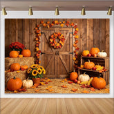 Lofaris Rustikaler Herbst Hintergrund mit Kürbissen und Herbstblättern, gemütliche Erntedank-Kulisse für Fotoshooting und Dekoration