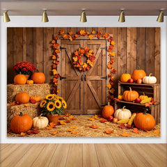 Lofaris Rustikaler Herbst Hintergrund mit Kürbissen und Herbstblättern, gemütliche Erntedank-Kulisse für Fotoshooting und Dekoration