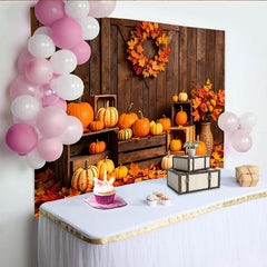 Lofaris Rustikaler Herbsthintergrund mit Kürbissen und bunten Blättern, Erntedankfest Fotowand für Herbstdekoration und Fotoshooting