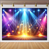 Lofaris Bunter funkelnder Bühnenlichthintergrund mit Holzboden, dynamische Party Kulisse für Fotostudio und Eventdekoration