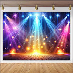 Lofaris Bunter funkelnder Bühnenlichthintergrund mit Holzboden, dynamische Party Kulisse für Fotostudio und Eventdekoration
