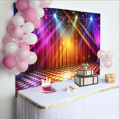 Lofaris Farbenfroher Disco-Bühnenhintergrund mit hellen Scheinwerfern, luxuriöse Fotokulisse für Partys und Events