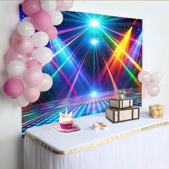 Lofaris Dynamischer Disco-Hintergrund mit Laserlicht und Tanzfläche, lebendige Regenbogenfarben als moderne Fotowand für Eventdekoration