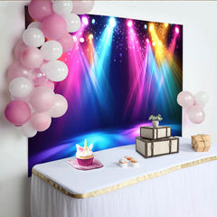 Lofaris Dynamischer Partylicht Hintergrund mit bunten Scheinwerfern, farbenfrohe Kulisse für professionelle Eventfotografie