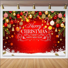 Lofaris Roter festlicher Weihnachts- und Neujahrshintergrund mit Lichtern und Kugeln, glitzernde Partydekoration für Fotoshooting