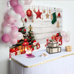 Lofaris Festlicher Weihnachtshintergrund mit Tannenbäumen und Geschenken, winterliche Fotokulisse für festliche Dekoration