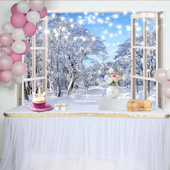 Lofaris Magischer Winterlandschaft Fotohintergrund mit Schnee und Lichterketten, winterliche Fotokulisse für festliche Dekorationen