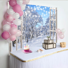 Lofaris Magischer Winterlandschaft Fotohintergrund mit Schnee und Lichterketten, winterliche Fotokulisse für festliche Dekorationen