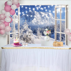 Lofaris Verschneites Fenster Hintergrund mit Lichterketten für Weihnachten, winterliche Fotowand für festliche Dekoration und Fotoshooting