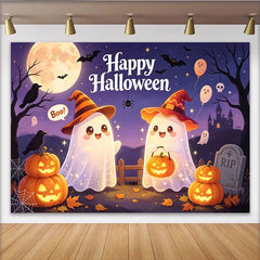 Lofaris Niedlicher Halloweenhintergrund mit Geistern Kürbissen und Fledermäusen, gruselige Partydekoration für Kinder und Familienfotos