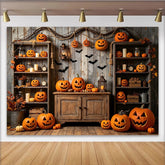 Lofaris Gruseliger Halloween-Hintergrund mit Kürbissen und Fledermäusen, herbstliche Partydekoration für Fotostudio und Event