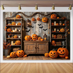 Lofaris Gruseliger Halloween-Hintergrund mit Kürbissen und Fledermäusen, herbstliche Partydekoration für Fotostudio und Event