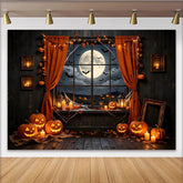 Lofaris Halloween Hintergrund mit Kürbissen Fledermäusen und Vollmond, gruselige Fotowand für unvergessliche Partyfotos