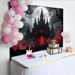Lofaris Dunkler Halloween-Hintergrund Spukschloss Fledermäuse Vollmond, unheimliche Fotowand für gruselige Partydekoration
