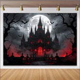Lofaris Dunkler Halloween-Hintergrund Spukschloss Fledermäuse Vollmond, unheimliche Fotowand für gruselige Partydekoration