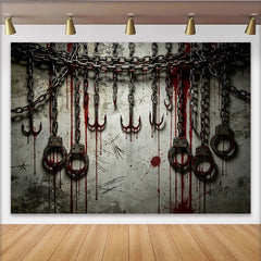 Lofaris Dunkler Halloween-Hintergrund mit Ketten Haken und roten Tropfen, gruselige Kulisse für Horror-Partys und Fotoshootings