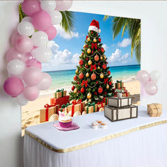 Lofaris Tropischer Weihnachtshintergrund am Strand mit Palmen und Geschenken, festliche Kulisse für Urlaubsfotoshootings und Dekoration