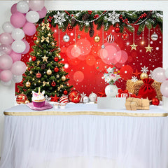 Lofaris Festlicher roter Weihnachtshintergrund mit Weihnachtsbaum und Schnee, winterliche Kulisse für Familienfotos und Partydekoration