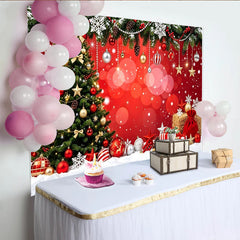 Lofaris Festlicher roter Weihnachtshintergrund mit Weihnachtsbaum und Schnee, winterliche Kulisse für Familienfotos und Partydekoration
