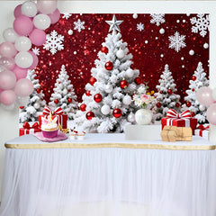 Lofaris Rot weißer Weihnachtshintergrund mit Schneeflocken und Geschenken, winterliche Fotowand für festliche Partydekoration