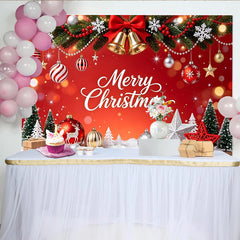 Lofaris Frohe Weihnachten roter Weihnachtshintergrund mit Glocken und Schneeflocken, festliche Kulisse für Partydekoration und Fotoshooting