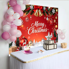 Lofaris Frohe Weihnachten roter Weihnachtshintergrund mit Glocken und Schneeflocken, festliche Kulisse für Partydekoration und Fotoshooting