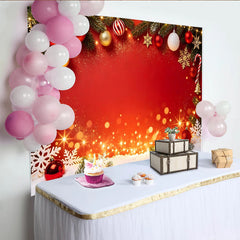 Lofaris Festlicher roter Weihnachts-Hintergrund mit Kugeln und Schneeflocken, glitzernde Kulisse für Winterpartys und Familienfotografie