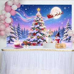 Lofaris Magischer Weihnachts-Hintergrund mit Schneemann und beleuchtetem Baum, festliche Winterlandschaft für Party und Fotoshooting