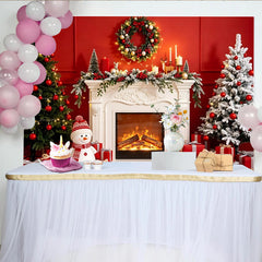 Lofaris Festlicher Weihnachts-Hintergrund mit Kamin und Weihnachtsbäumen, winterliche Kulisse für Familienfotos und Feierlichkeiten
