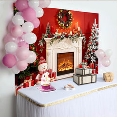 Lofaris Festlicher Weihnachts-Hintergrund mit Kamin und Weihnachtsbäumen, winterliche Kulisse für Familienfotos und Feierlichkeiten