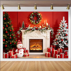 Lofaris Festlicher Weihnachts-Hintergrund mit Kamin und Weihnachtsbäumen, winterliche Kulisse für Familienfotos und Feierlichkeiten