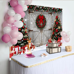Lofaris Rustikaler Weihnachts-Hintergrund mit Tannenbäumen und Geschenken, winterliche Fotowand für festliche Familienfotos und Partydekoration