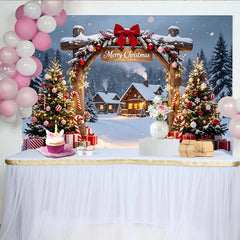Lofaris Winterlicher Weihnachtshintergrund mit "Merry Christmas" Schild, gemütliche Kulisse für Fotoshootings und Weihnachtsfeiern