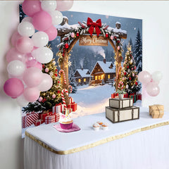 Lofaris Winterlicher Weihnachtshintergrund mit "Merry Christmas" Schild, gemütliche Kulisse für Fotoshootings und Weihnachtsfeiern