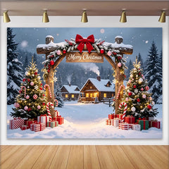 Lofaris Winterlicher Weihnachtshintergrund mit "Merry Christmas" Schild, gemütliche Kulisse für Fotoshootings und Weihnachtsfeiern