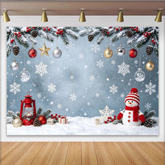 Lofaris Winterlicher Weihnachtshintergrund mit Schneemann und Tannenbaumzweigen, festliche Kulisse für Winterparty Dekoration und Fotoshooting