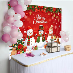 Lofaris Roter Weihnachtshintergrund mit Schneemännern und Weihnachtsbaum, festliche Kulisse für Weihnachtsfeier und Familienfotos