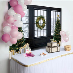 Lofaris Winterlicher Weihnachtsfenster-Hintergrund mit Tannenbäumen, schneebedeckte Winterlandschaft Kulisse für festliche Fotoshootings