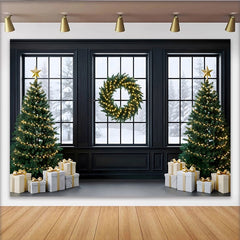 Lofaris Winterlicher Weihnachtsfenster-Hintergrund mit Tannenbäumen, schneebedeckte Winterlandschaft Kulisse für festliche Fotoshootings