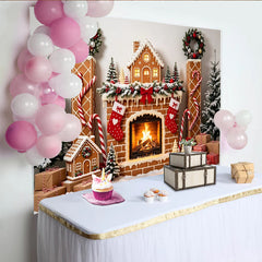 Lofaris Festlicher Lebkuchenhaus-Kamin-Hintergrund für Weihnachten, winterliche Fotokulisse und Partydekoration für Familien